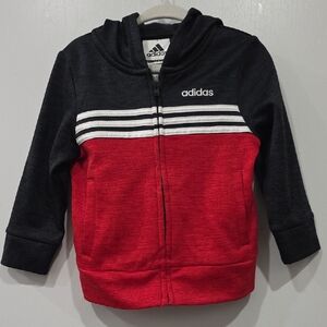 Adidas Kids Black and Red Zip-Up Hoodie